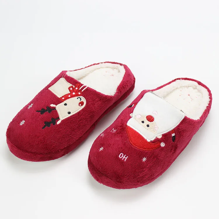 
Hot sale fashion ladies shoes winter home bedroom cute Christmas asymmetric pattern indoor slippers for women 