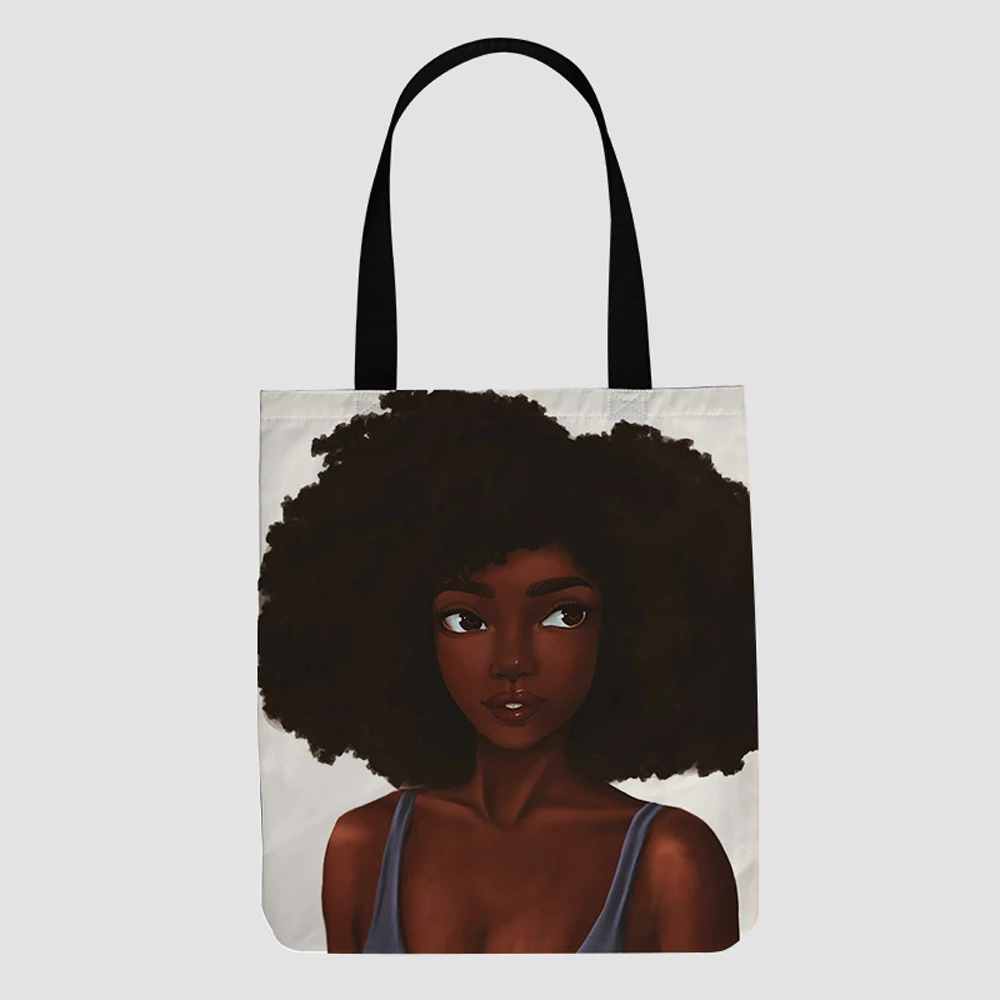 

2021 custom canvas hand shopping Black Art African Girl shoulder handbags waterproof wholesale luxury for ladies men tote bagS