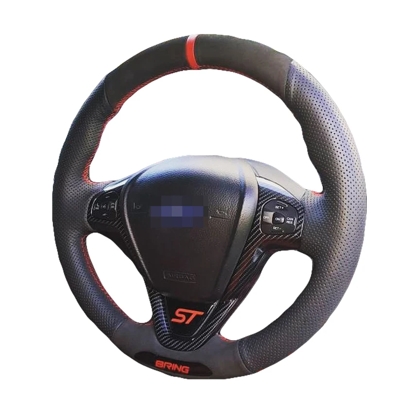 

Custom Hand Stitched Black Soft Suede PU Leather Steering Wheel Cover for Ford Fiesta ST 2013 2014 2015 2016 2017 2018