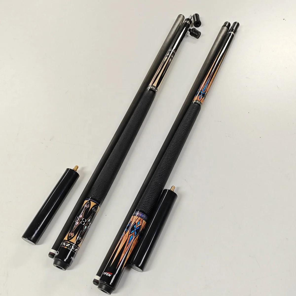 YFen Premium Quality 1/2 PC Billiard Cue 100% Carbon Fiber Shaft Maple Wood Butt Steel Extension Protector for Pool Sticking