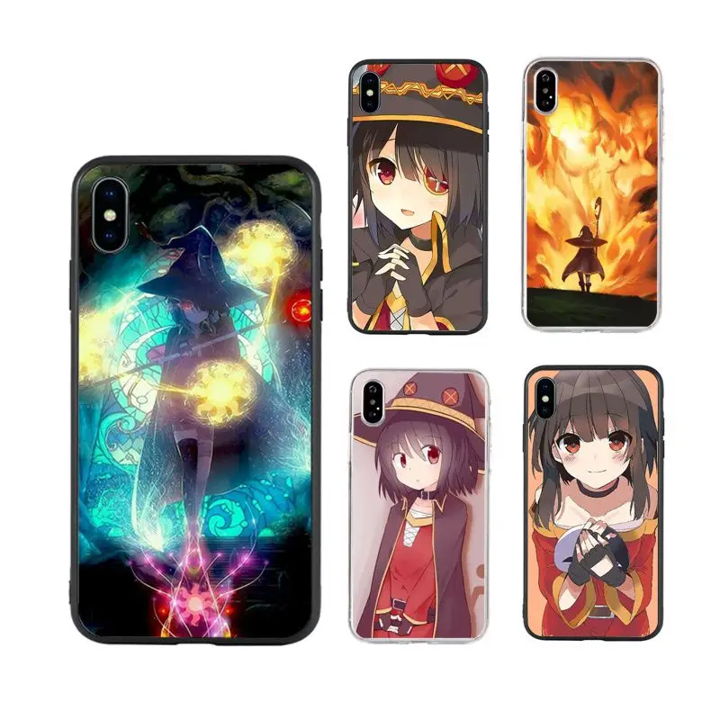 

Japan Anime Konosuba Megumin hot selling cute Phone Case for iPhone X XR Xs Max 11 11Pro 11ProMax 12 12pro luxury fundas, Black/transparent