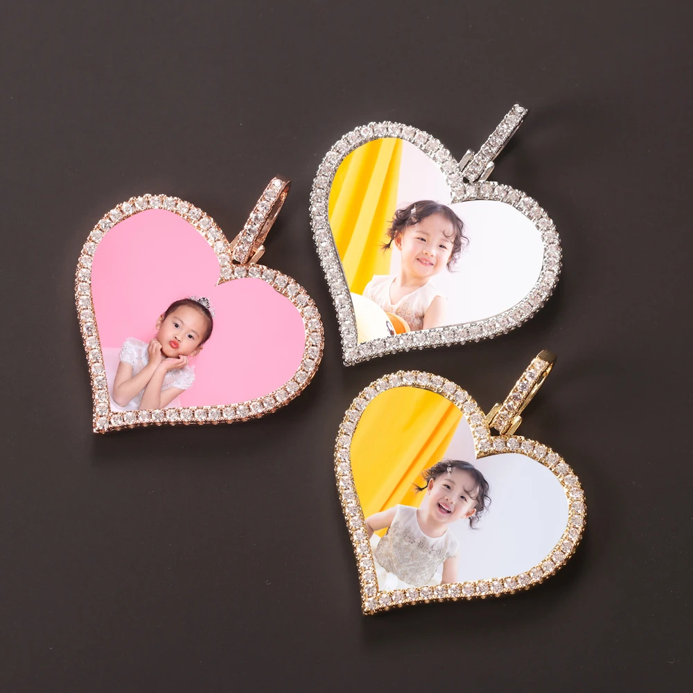 

NEW Custom Made Photo Heart Medallions Women Pendant AAA Cubic Mens Hip Hop Jewelry Image Picture Charm Pendant Jewelry