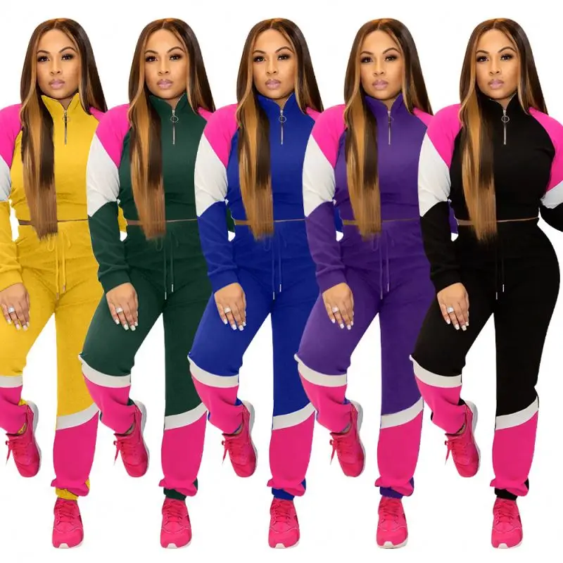 

plus size 2021 hot sale fall casual tracksuit ladies Patchwork sports suit designer clothes famous brands women vendors clothing