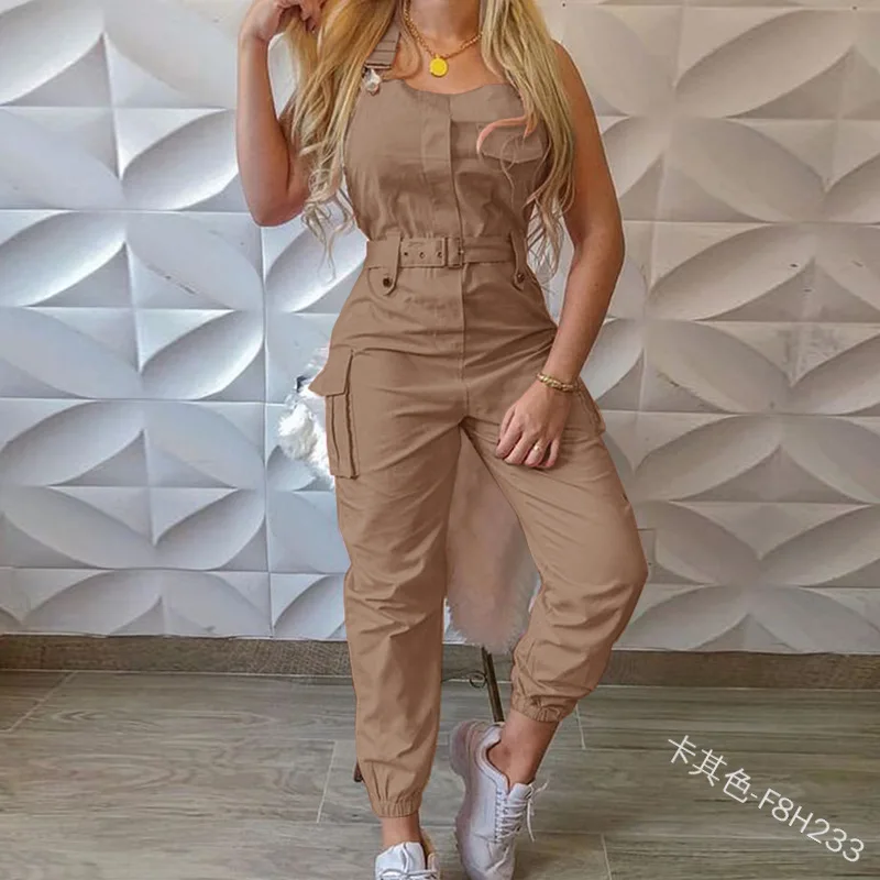 

Alephan women's overalls one-piece belt sleeveless suspenders short restraint pants women cargo pants