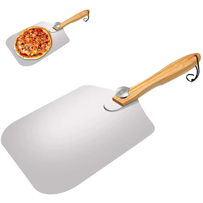 

Household Huge Metal Detachable, Pizza Shovel Cutter Aluminum Non Sticky Pizza Peel With Foldable Wood Handle/