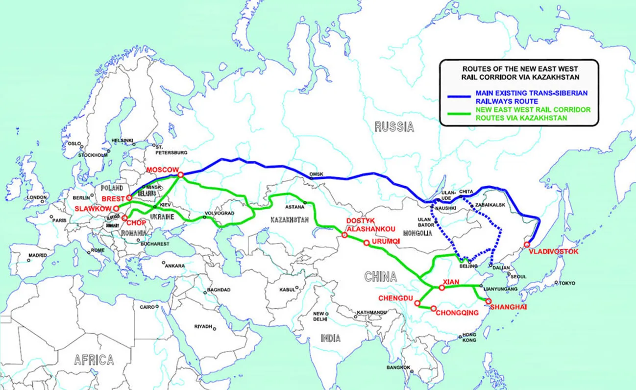 Карта жд россии и китая