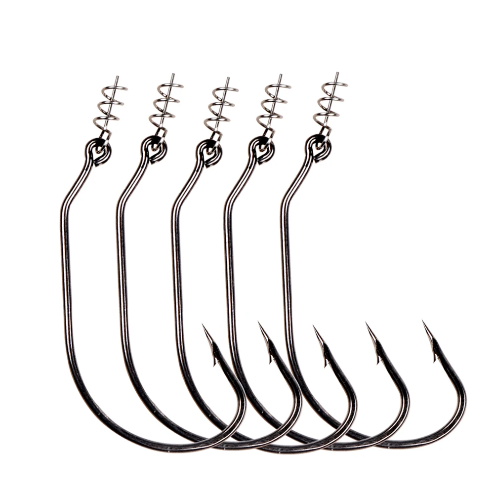 

JOHNCOO High Carbon Steel 5pcs Spring Pin Screw Lock Barbed Circle Crank Worm Hook Fishing Hooks