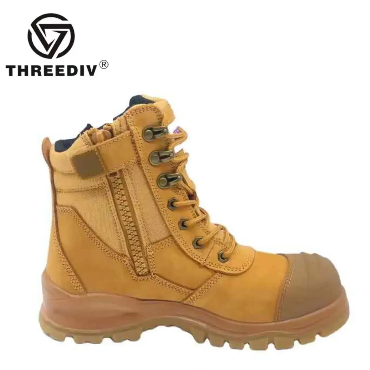 

THREEDIV Labor protection boots men's steel toes puncture resistant waterproof oil resistant pure leather safety shoes