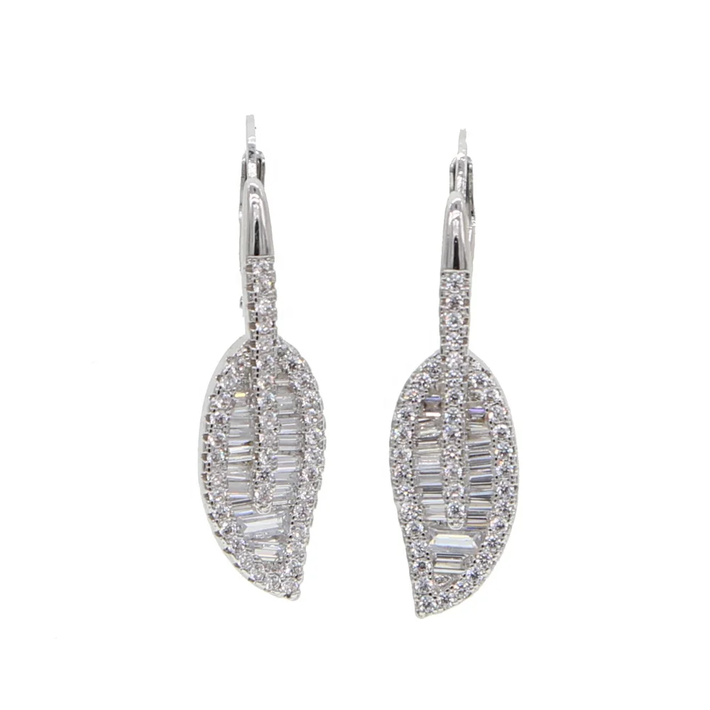 

GOLD silver color high quality sparking bling baguette cubic zirconia cz leaf earring for women