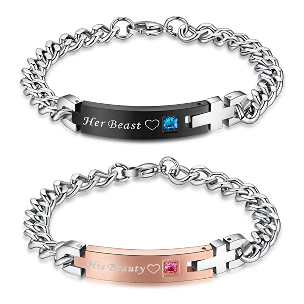 

2020 wholesale fashion his beauty her beast alloy couple bracelet, his queen her king valentine's day bracelets