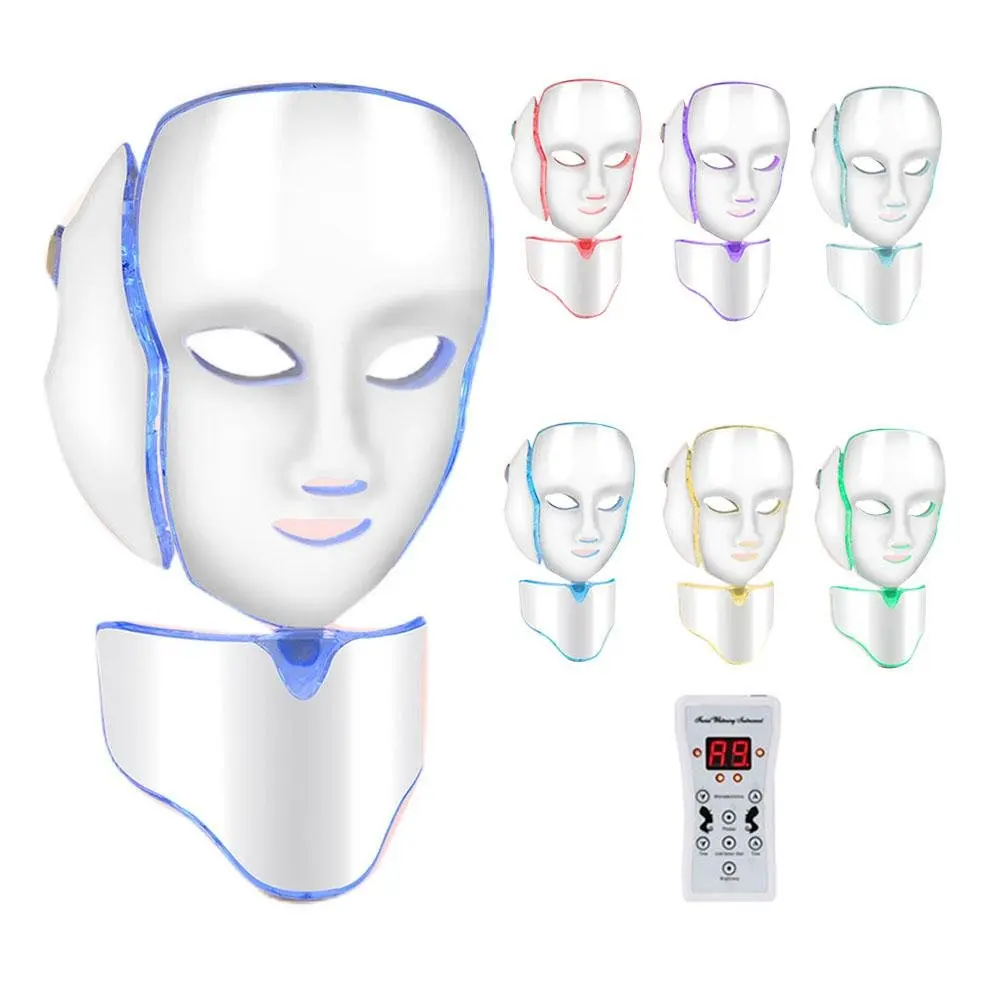 

7 Colors Photon Therapy Skin Rejuvenation Tighten Acne Anti Wrinkle Korean Face Neck Beauty Spa Instrument Led Facial Mask, White