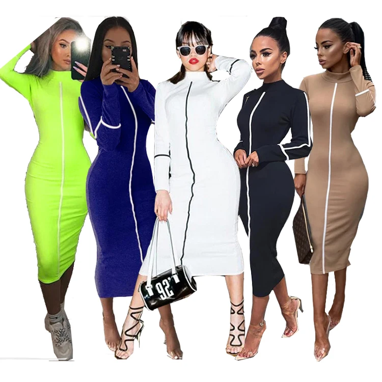 Wholesale Sexy Women Long Sleeve Turtleneck Ladies Bodycon Dress