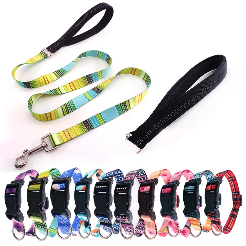 

High Quality Durable Double Layer Fabrics Printed Sublimation Pet Cat Dog Leash With Padded Mesh Reflective Handle, As shown