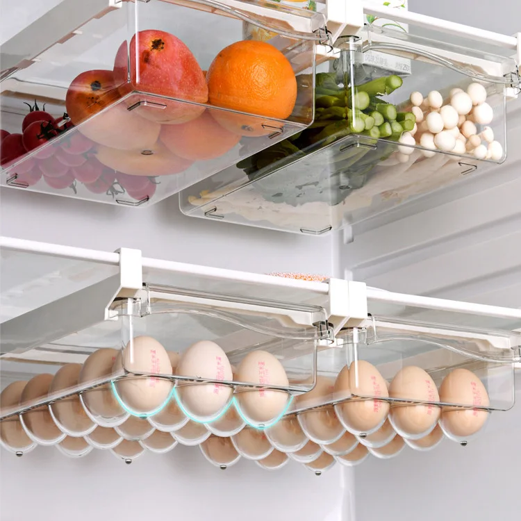 

food grade PET Pull-out Fridge Storage Drawer caja de frigorifico Pullable Storage Box clear egg drawer fridge refrigerator