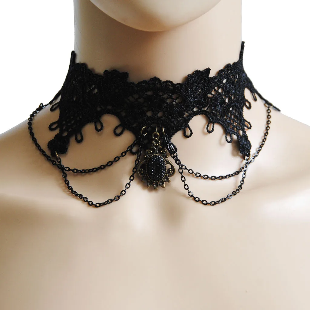 

Punk Rock Necklace Black Lace Choker Necklace Halloween Cosplay Jewelry for Women Girls, Picture