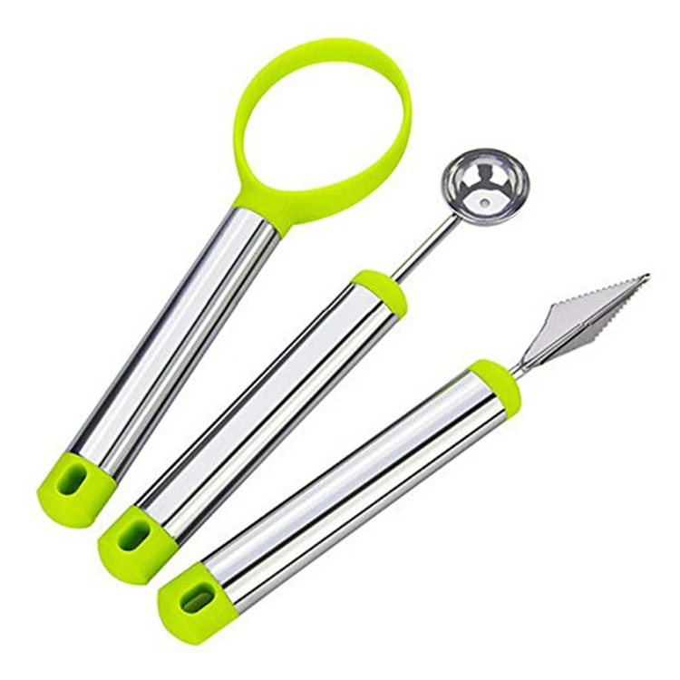 

3-in-1 Stainless Steel Melon Baller Scoop set Fruit Slicer Carving set