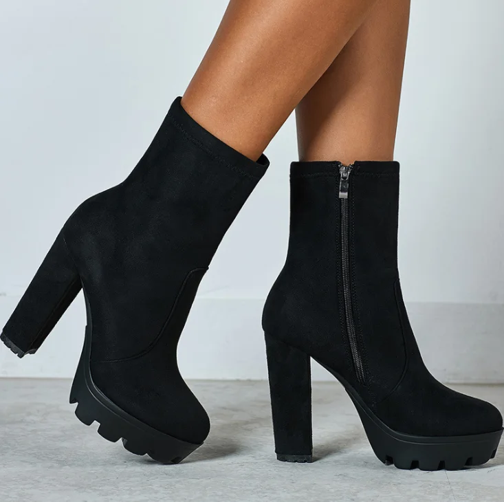 

157-1 latest style women block heels high heel shoes ladies boots
