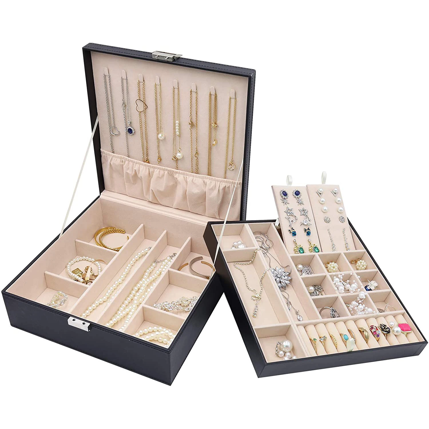 

Large Leather Jewelry Organizer Storage Case luxury PU Jewelry Boxes For Ring Earring Necklace Packaging, As the picture or customized