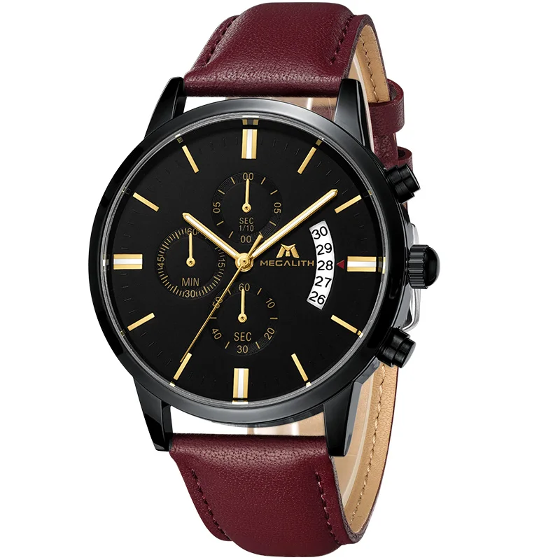 

Exclusive Original Design Megalith Logo Waterproof With Calendar Bracelet Leather Quartz Watch In Wrist