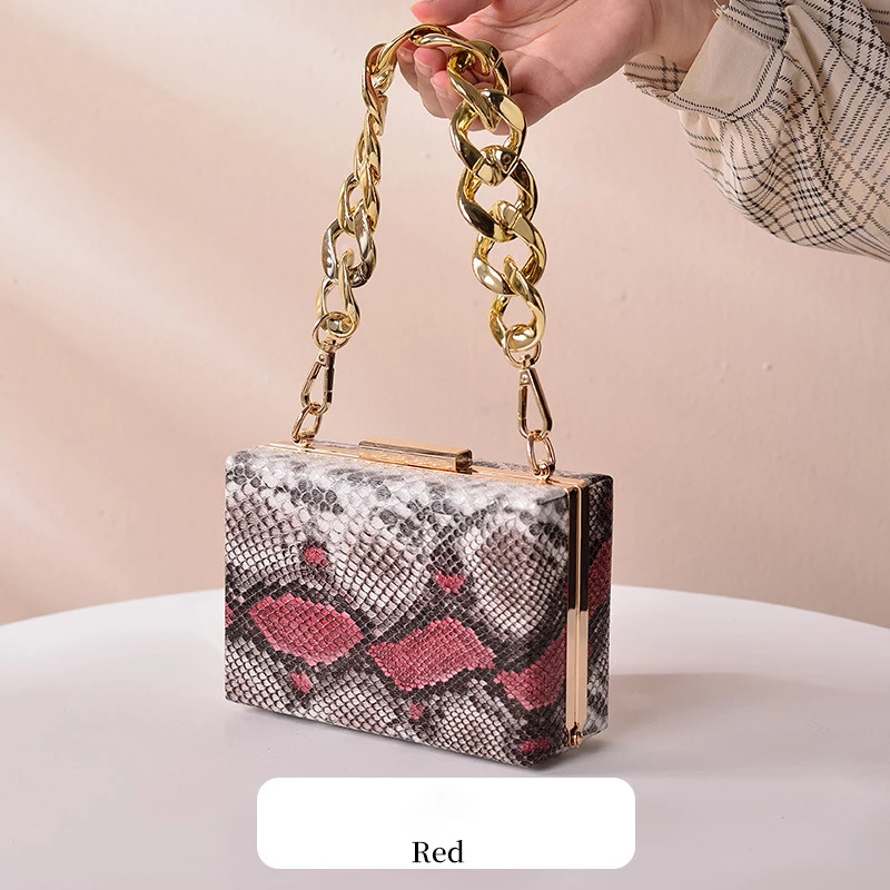 

Janhe ODM bolso sac a main femme Snakeskin Shoulder Evening Bags 2021 Ladies Square Chain Box Purse Luxury Handbags For women, 6 colors