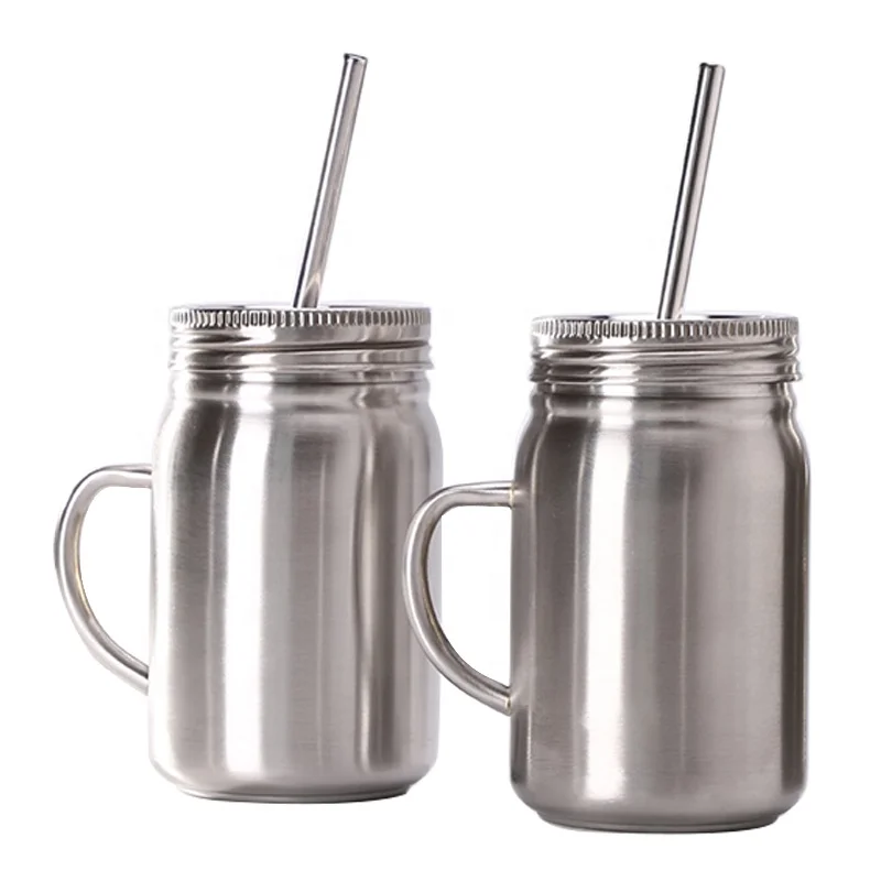 

500ml Wholesale custom stainless steel mason jar with handle and straw, Customized colors acceptable
