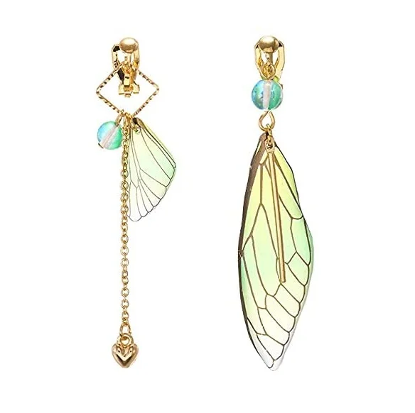 

Asymmetrical Fresh Fairy Simulation Wing Clip on Earrings Non Pierced Insect Butterfly Wing Earrings, Picture shows