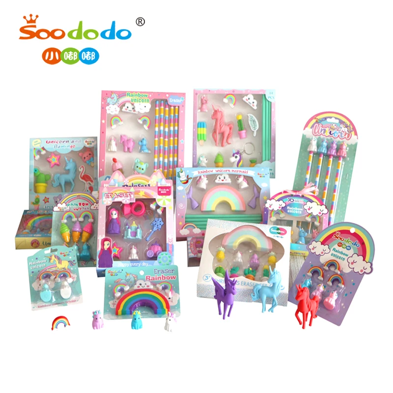 
3D Animal Unicorn Shaped Pencil Eraser Rubber Eraser Blister Card Stationery 