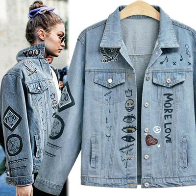 

2020 New Arrivals loose 5XL plus size print women ladies denim jacket