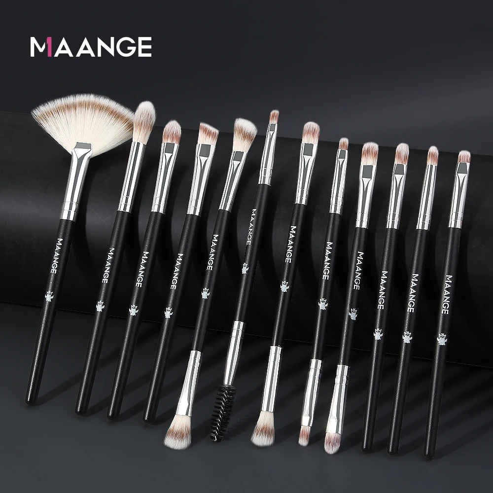 

12PCS Eye Makeup Brush Set Eye Shadow Fan Nylon Hair Portable Cosmetic Brushes, Black