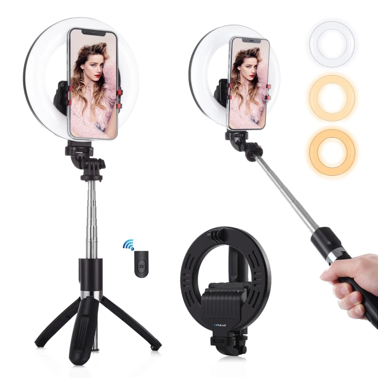 

Dropshipping PULUZ 6.3 inch 16cm Ring LED Live Broadcast Vlogging Selfie Light + Wireless Selfie Stick Tripod Mount