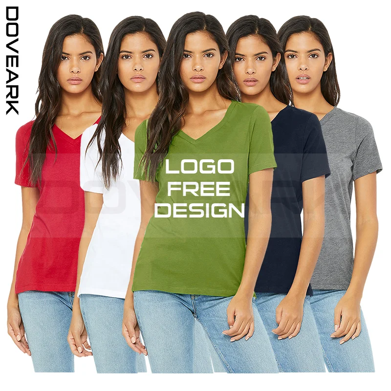 

2021 Wholesale Clothing Custom T-shirt Printing Design Blank V Neck T Shirt Women