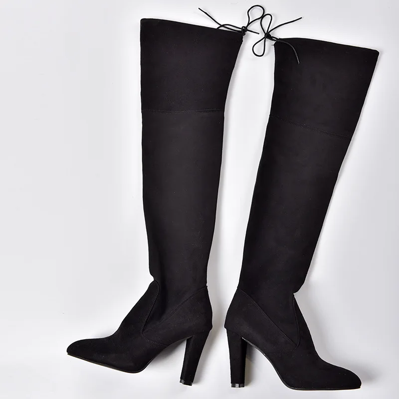 

Special-shaped high-heel over-the-knee boots with legs and slimming stretch boots caramel apricot plus-size 40-43 women's boots, Black