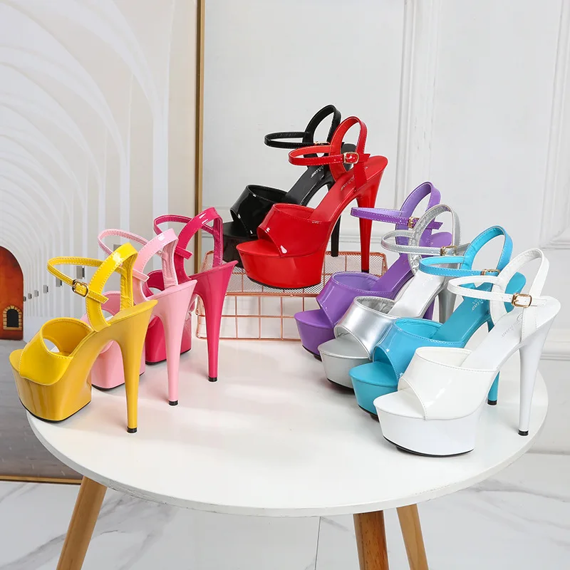 

2022 New Sexy 13Cm Solid High Heel Platform Open Toe Sandal Pole Dance Shoes Stripper Heels, 10 colors