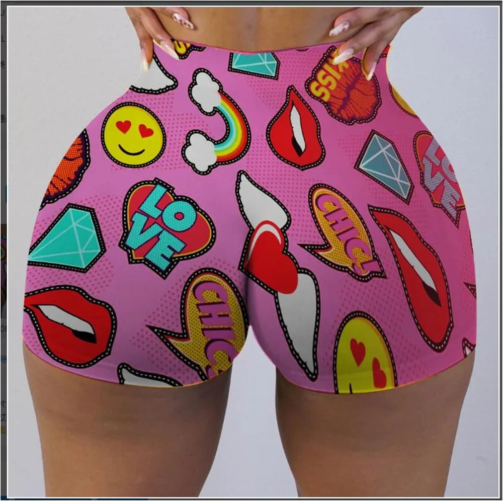 

Interesting Cartoon Printed Biker Shorts Hight Elastic Tight Gusher Booty Shorts Plus Size Gym Sports Snack Shorts For Women