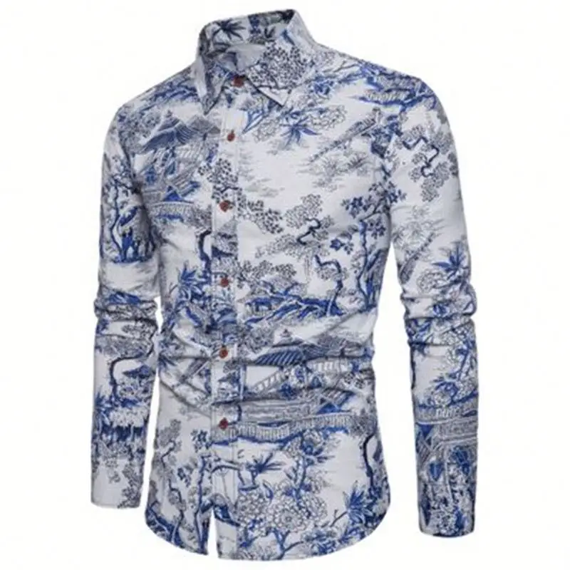 

Men's Casual Floral Shirts Men's Large Size Long-Sleeved Shirts Fashion Multi- Slim Autumn Winter Shirts, Customized colors