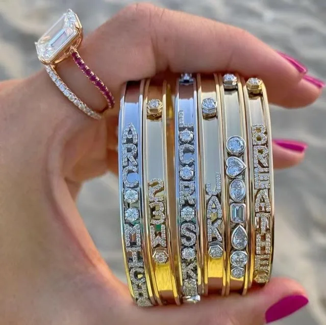 

Custom Slider Charm Name Bracelet Jewelry DIY Initial Name Sliding Letters Charms Bracelet Slide Bangle for women SL-BG003