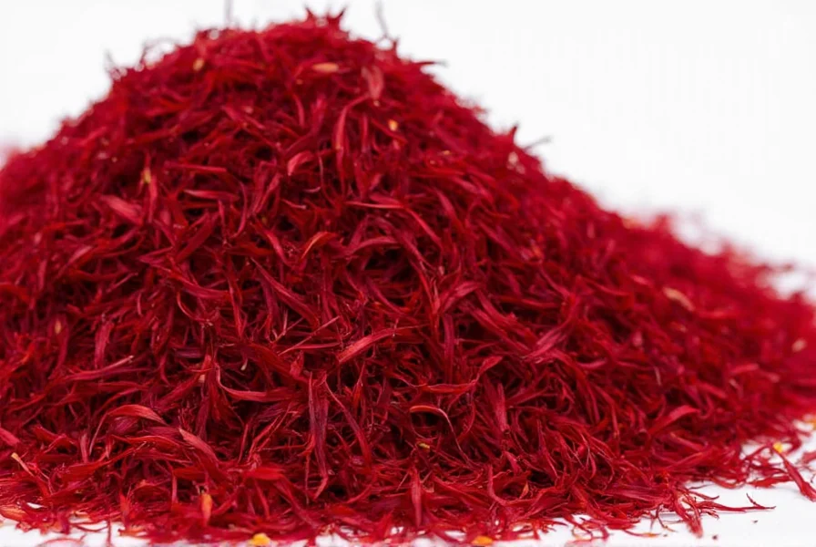 Comparison of high-quality saffron threads versus lower quality saffron with visible yellow styles