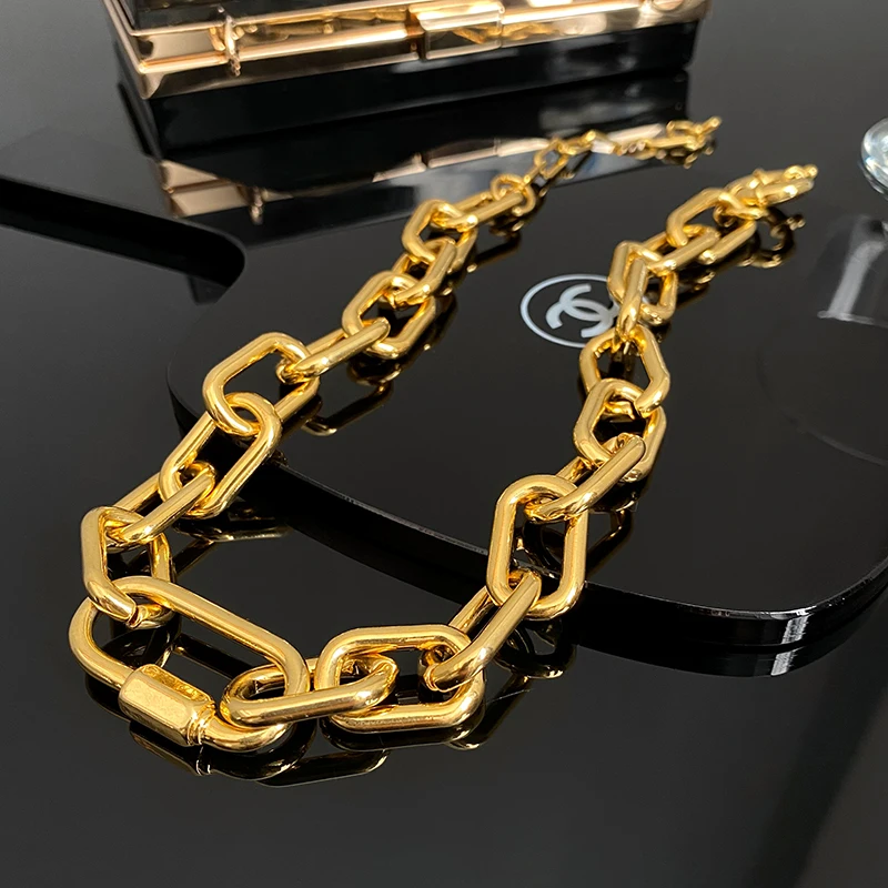 

Popular Punk Gold Plated Stainless Steel Chunky Chain Statement Necklace Paperclip Chain Necklace For Women Men