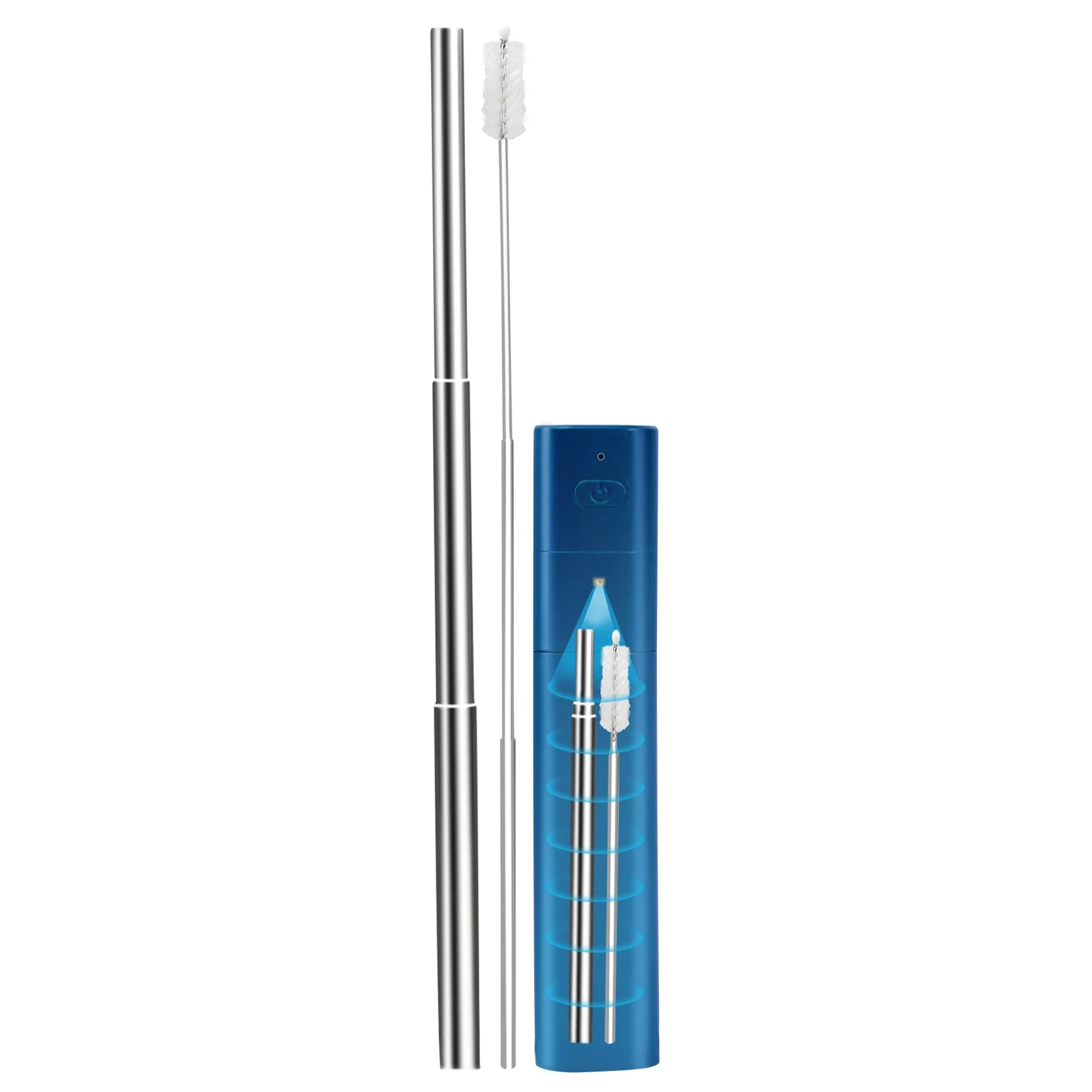 

New Item Stainless Steel Retractable Ultraviolet Sterilization Collapsible Metal Straws, Green/black/blue/white