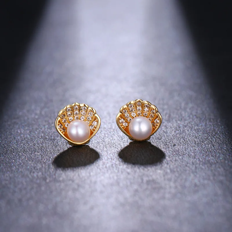 

Fashion stud Earrings Gold Plated Boho Beach Simple Delicate Jewelry Clam Shell pearl stud Earring