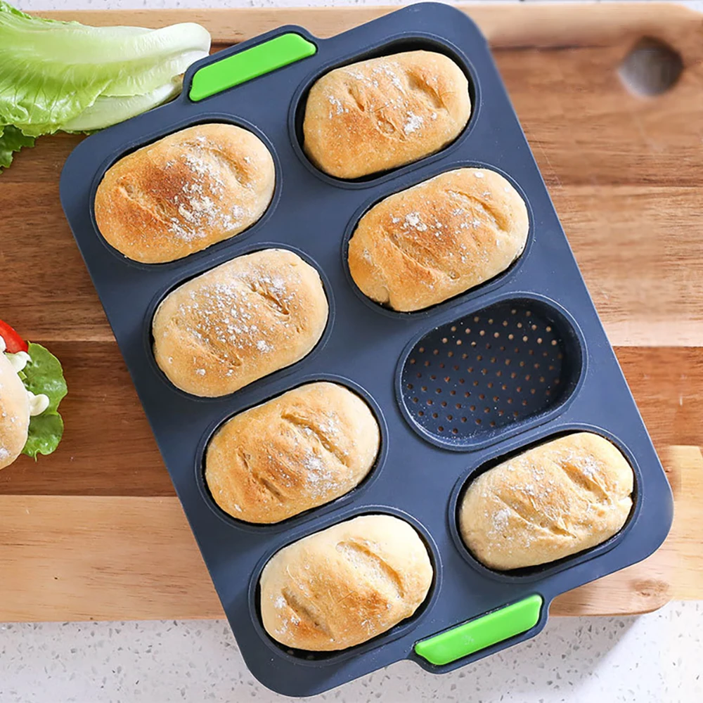 

Mini Baguette Baking Tray Non-stick Silicone French Bread Pan Loaf Pan Bread Crisping Tray Muffin Trays for Cakes Breadstick, Green,dark grey,white