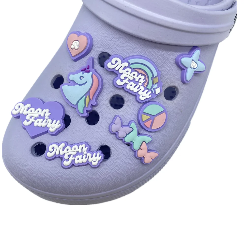 

wholesale Purple unicorn gifts clog shoes charms shoe lace charms shoe custom diy business logo