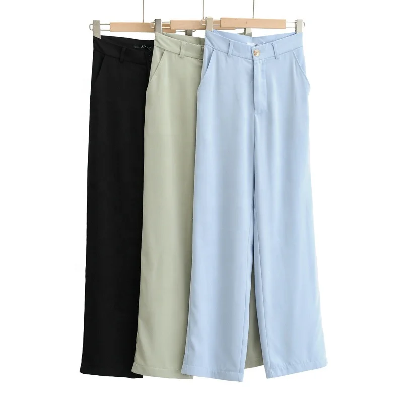 

B64114A 2021 women's new European and American style candy color loose straight leg pants