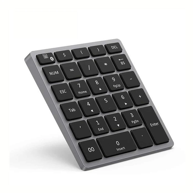 

Wireless Rechargeable Digital BT compati Numeric Keypad 28 Keys Accounting keyboard use for Windows IOS Android, Black/gray