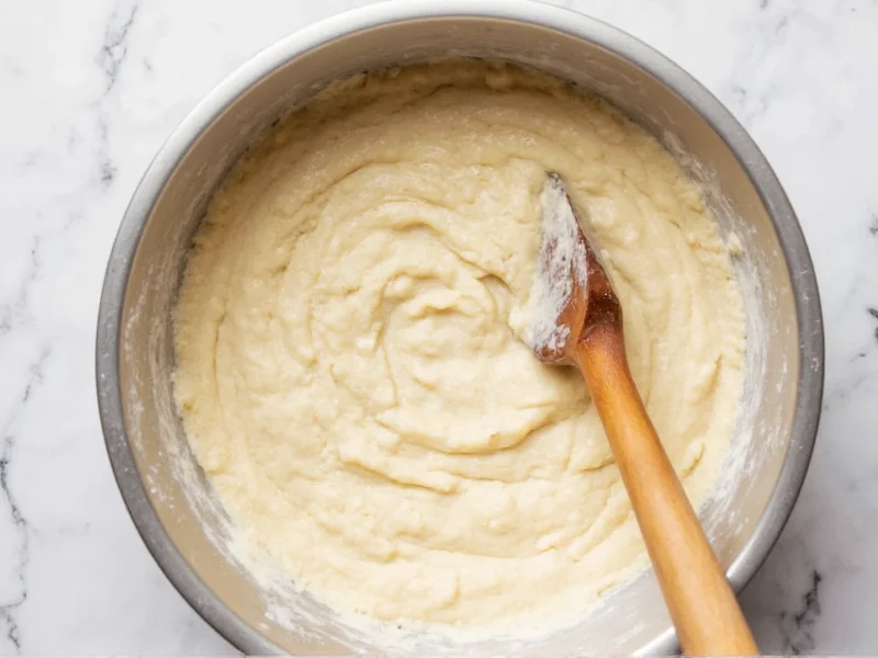 Mixing no-yeast pizza dough in bowl with simple pantry ingredients