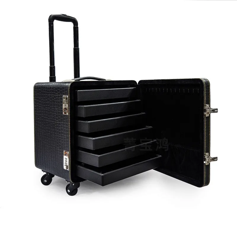 

High end large travel case black leather jewelry organizer gift box set
