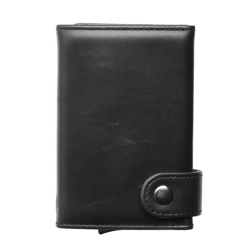 

Boson Fashion men Pop up RFID block credit card Genuine leather wallet, Black,silver