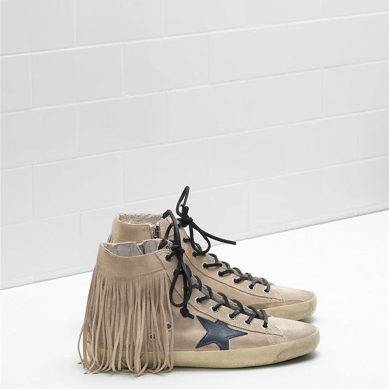 

Goldens FRANCY Sneakers G32WS591.B25 Gooses Shoes Calf suede upper Star and tongue in leather Fringe insert Leather laces, 5 colors