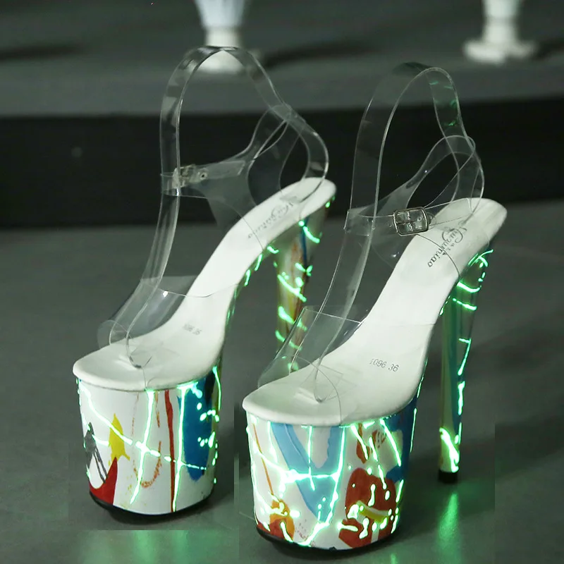 

2021High Heel Party Sandals Women Luminous Platform Shoes Nightclub Sexy Stiletto High Heels Woman Sandal, Colored lights