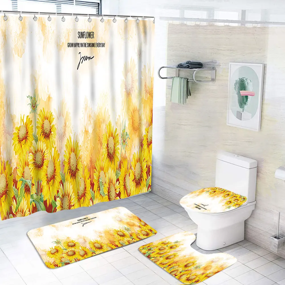 

4 piece bath rug microfiber bathroom mat set with shower curtain hot sale amazon, Customized